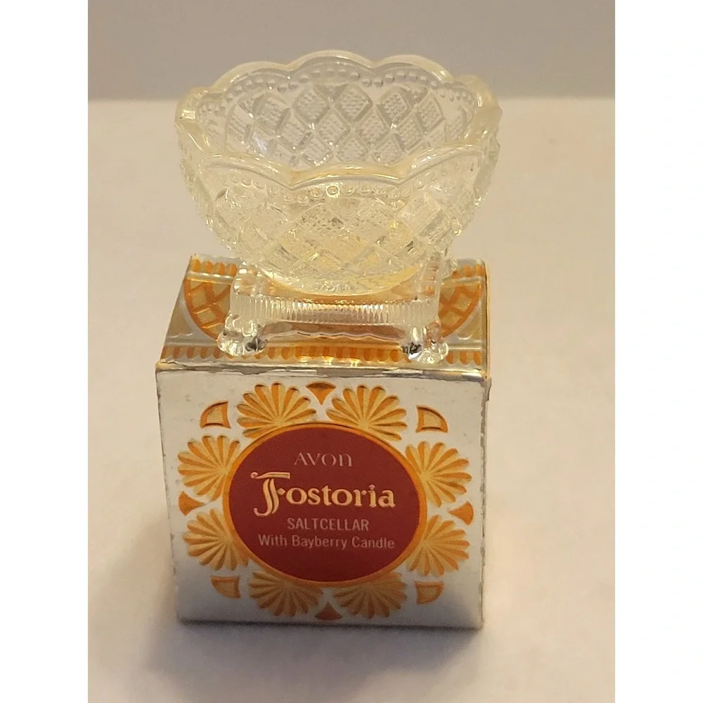 VTG Avon Fostoria Candle Holder Salt Cellar 1970s Collectible Glass w/ Box